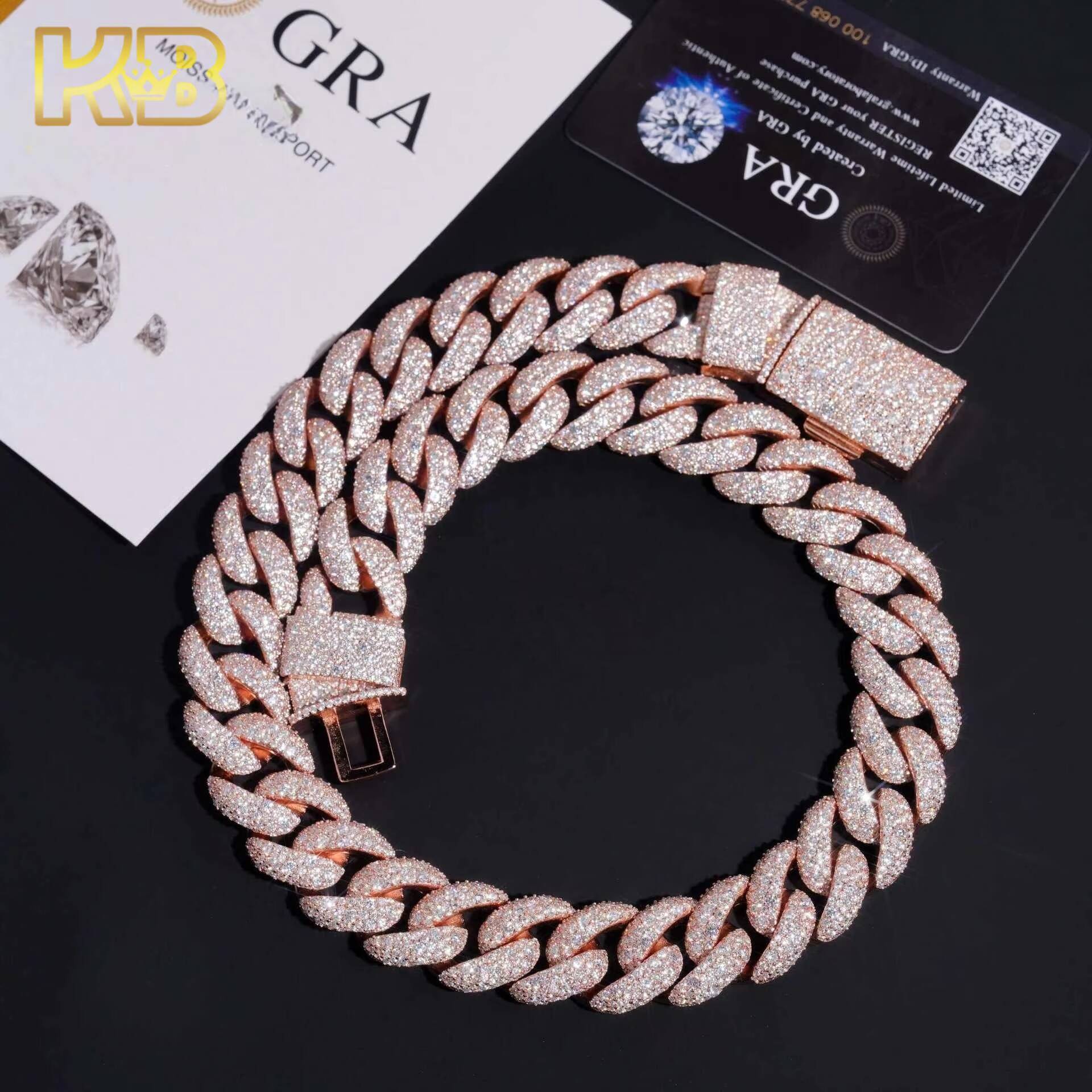 18mm Iced Out Cuban Link Chain Necklace for Men 925 Sterling Silver VVS Moissanite Custom Hip Hop Rapper Jewelry