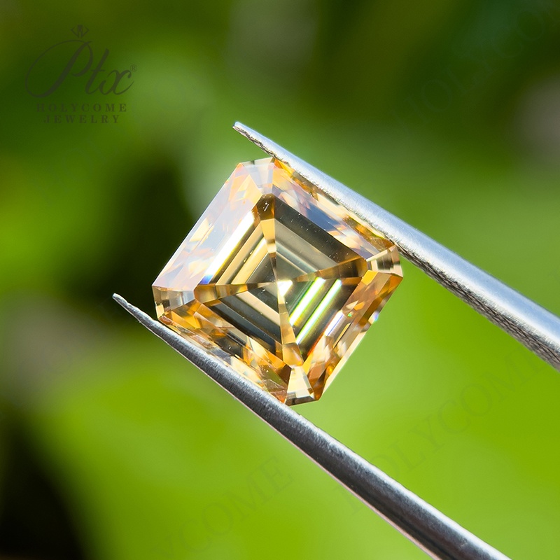 Champagne Moissanite Stone Asscher Cut GRA Certificate Original Color Pass Diamond Tester All Sizes High Quality Synthetic Moissanite Gemstone