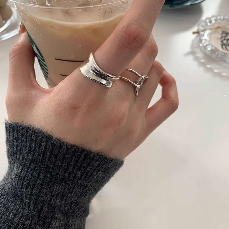 Sunburst Knot Cross Designer Jewelry Geometric Curved Index Finger Simple Niche Open Design Personality Irregular Ring