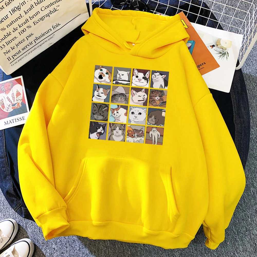 Funny Meme Cats Cartoons Print Women Hoody Hip Hop Crewneck Hoodies Oversized Face Pullovers Fashion Casual Womens Sportswear XJ250717