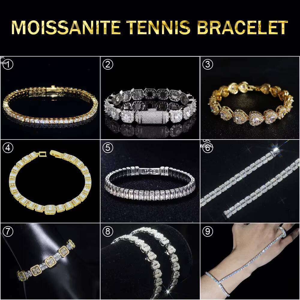 New Design Black Vvs Moissanite Tennis Chain Necklace Pass Diamond Tester Iced Out Diamond 925 Silver Bracelet for Men Women