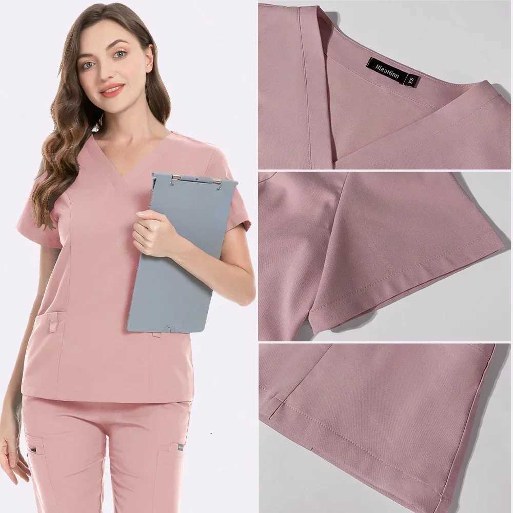 Wholesale Casual Short Sleeve V-neck Straight Sets Pharmacy Work Clothes Medical Nurse Uniform Scrubs Women Set Nursing Uniforms Z250718