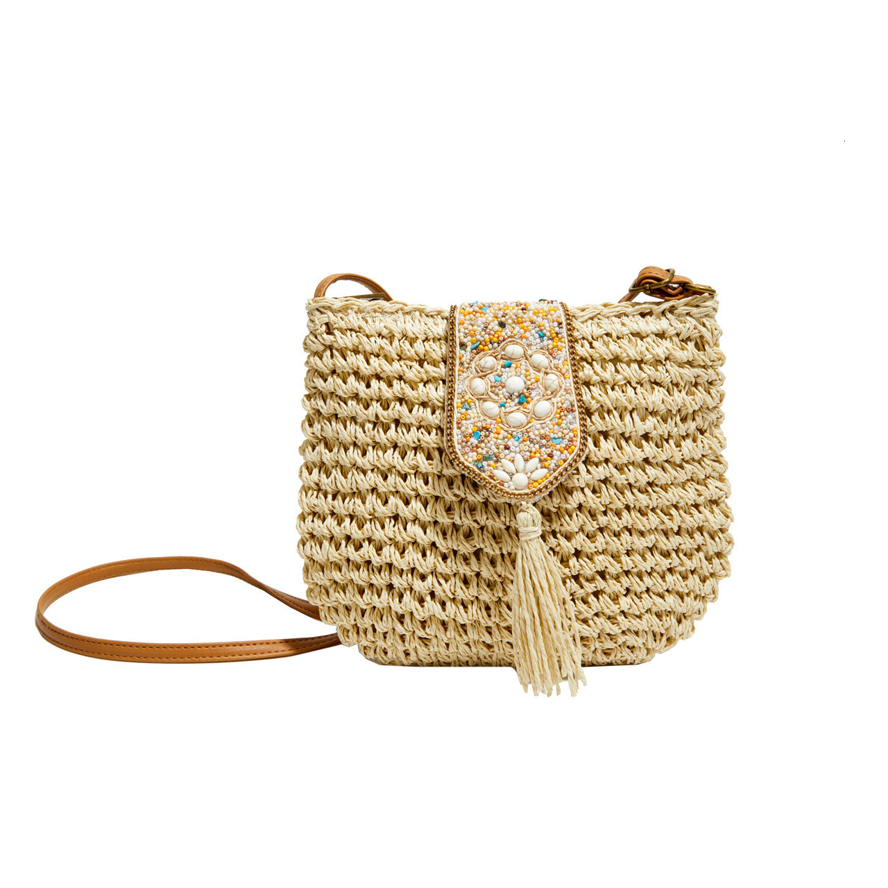 2025 designer's new tassel small bag hand woven multifunctional single shoulder straw bag hollow antique crossbody bag