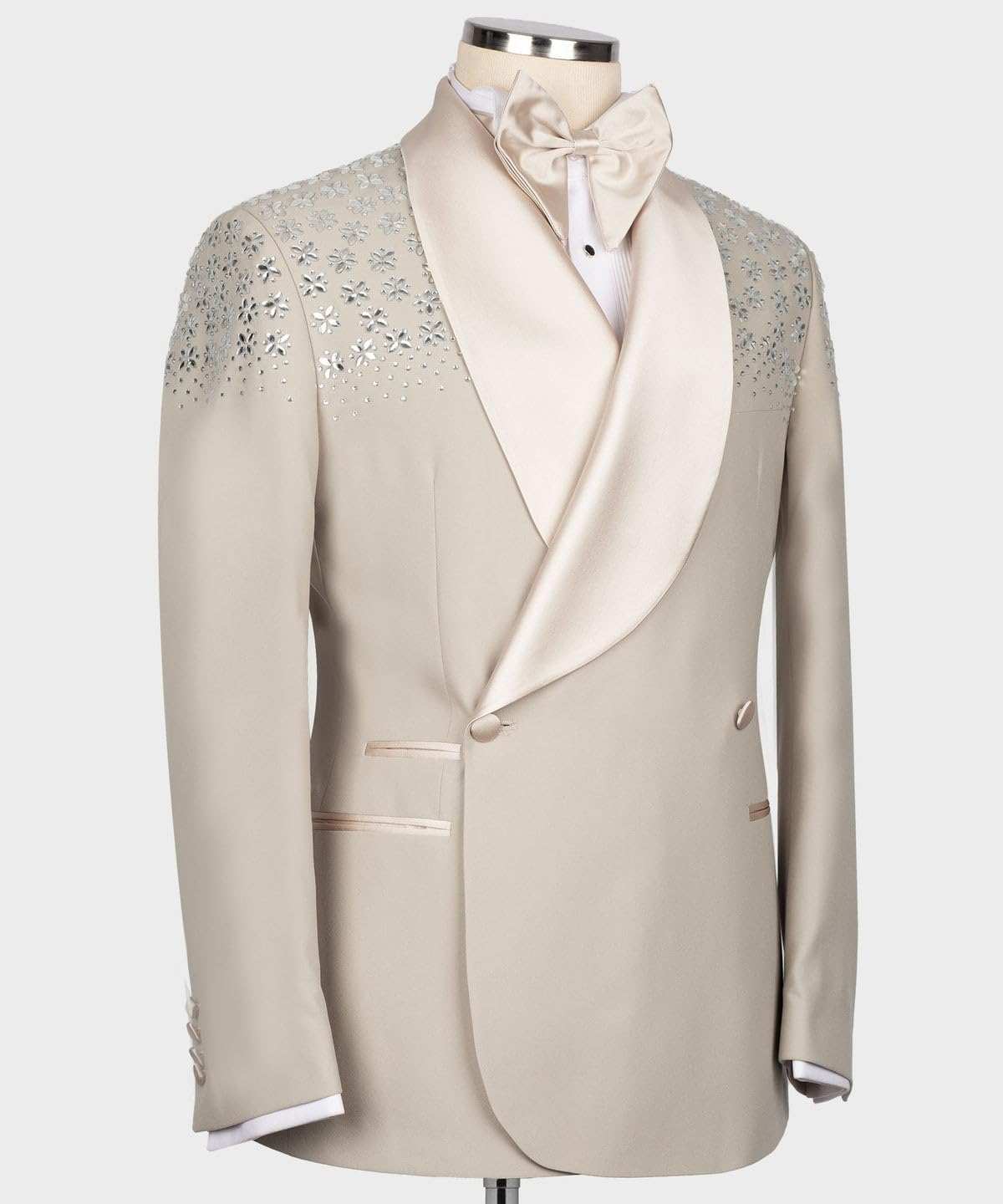 Elegant Wedding Tuxedos 1 Piece Set Jacket Crystal Beaded Men Suit Classic Fit Shawl Lapel Groom Wear Suits Customized