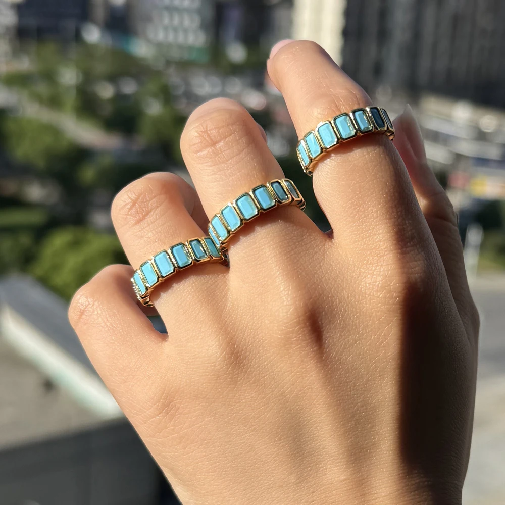 sdzstone 2025 New fashion Gold Color Geometry Turquoises Fashion Finger Ring For Women Minimalist New Wedding Aesthetic Ring Jewelry
