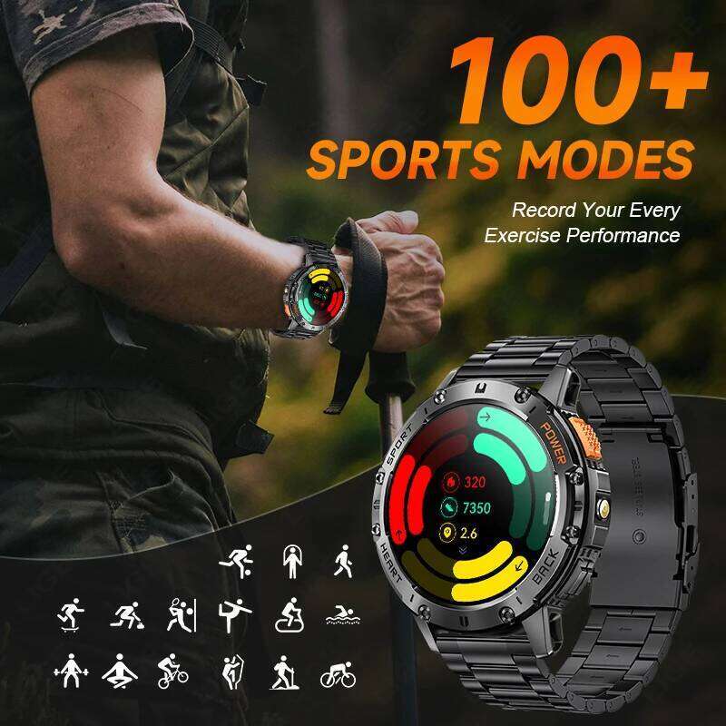 For Android ios New AMOLED Smart Watch Men with Flashlight Sports Waterproof Fiess Tracker Bluetooth Call Smartwatch Man+Box free shipping