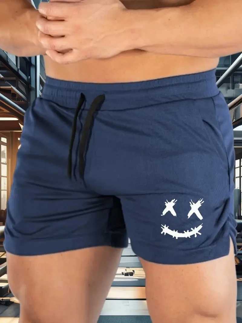 2025 New Mens Fast Drying Breathable Fitness Shorts Happy Printed Tight Running and Training Shorts Casual Shorts W250718