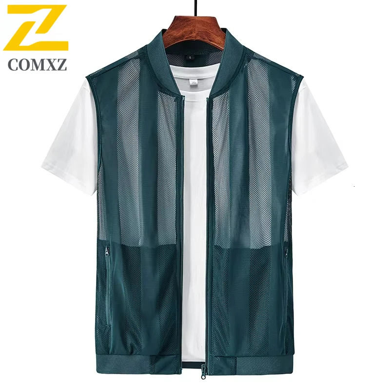 Men Summer Mesh Vest Quick-dry Breathable Multi-pocket Outdoor Fishing Hiking Sleeveless Jacket With Zipper Pockets Work Jacket 250717