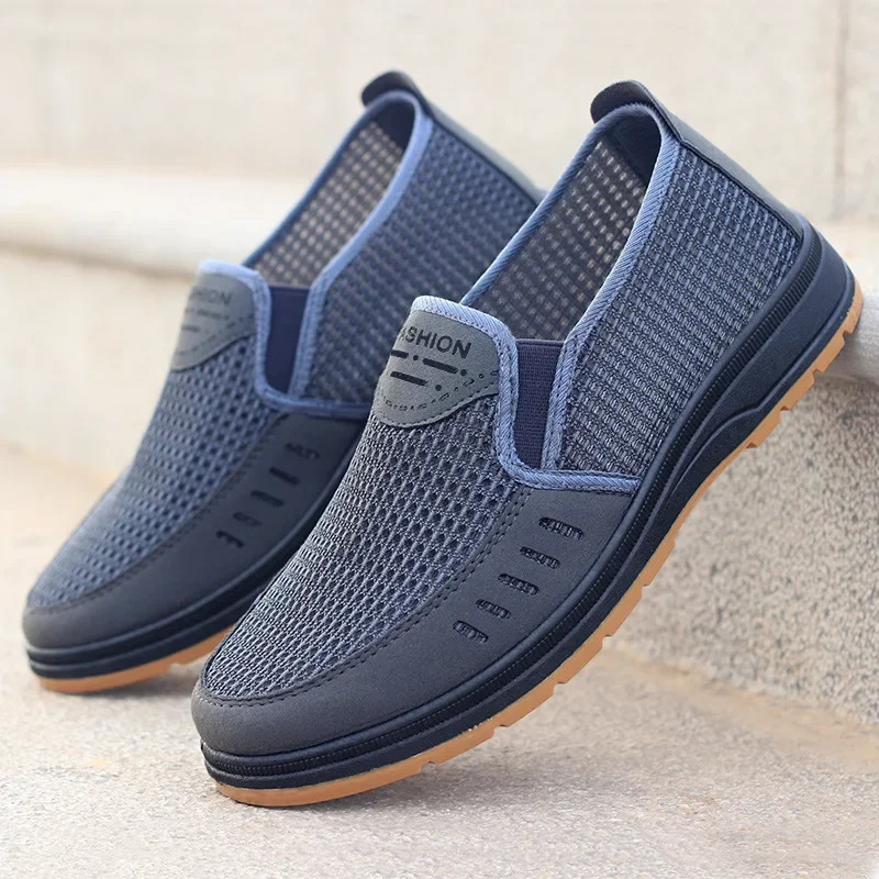 Mens Shoes Summer Breathable Mesh Slip-On Dad/Elderly Shoes Non-Slip Orthopedic Comfort Lightweight Canvas Shoes 250716