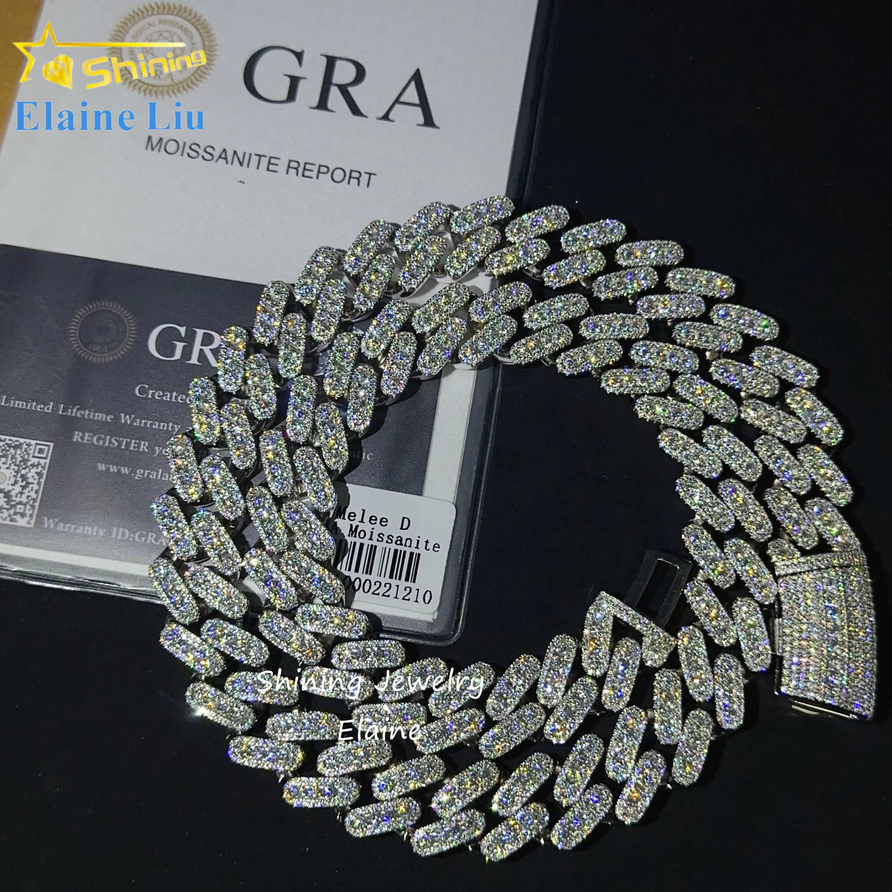 Pass Diamond Tester 925 Sterling Silver Cuban Link Moissanite Diamond Hip Hop Cuban Link Chain