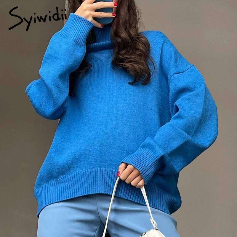 Syiwidii Fashion Sweater Women Turtleneck Long Sleeve Knitted Jumpers Autumn Winter Elegant Female High Street Pullovers MDNG