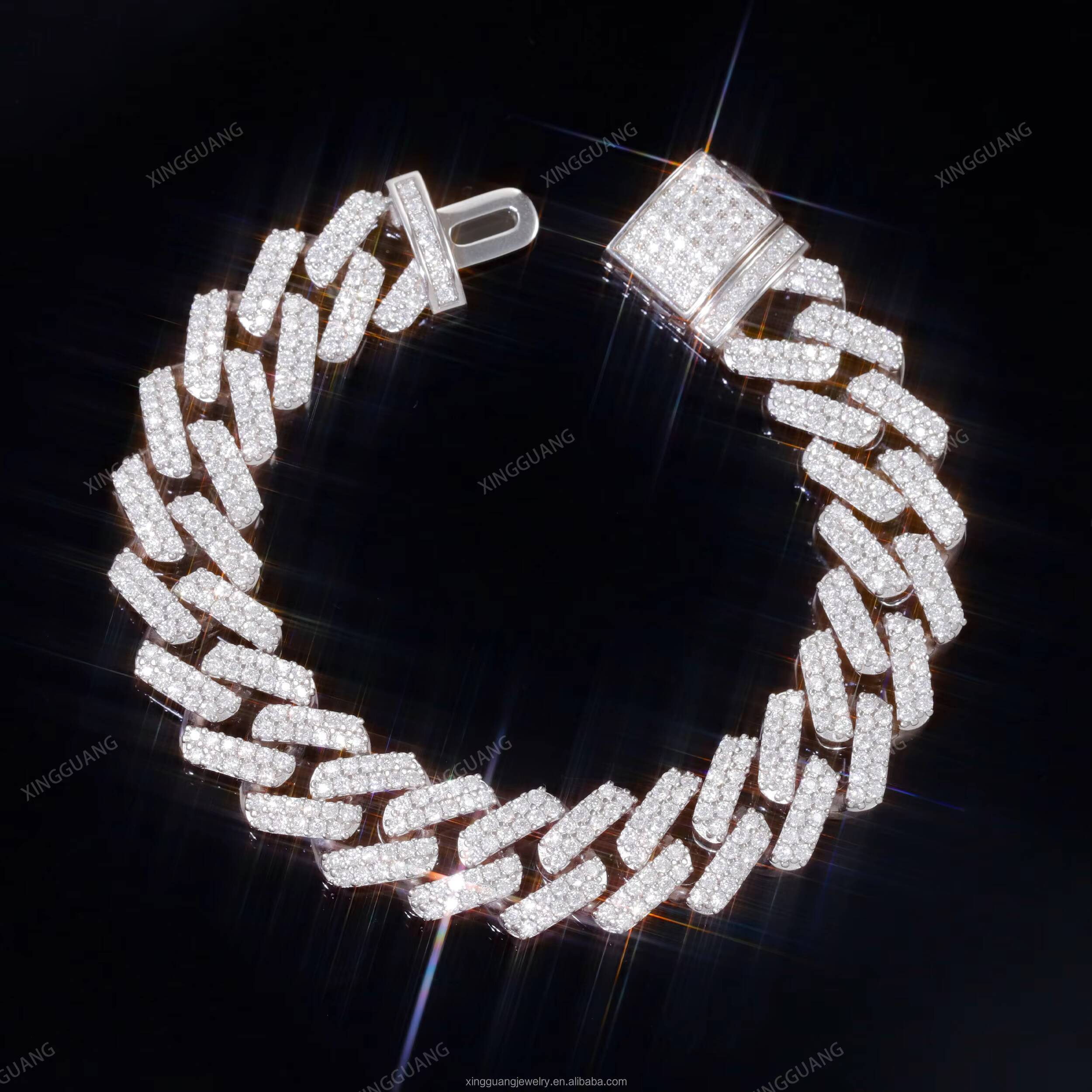 XingGuang 13mm High Quality 925 Sterling Silver Miami Cuban Link Chain Vvs Moissanite Fashion Jewelry Cuban Chain Necklaces