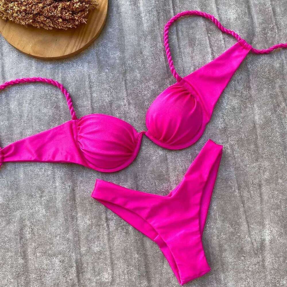 Push Up 2025 Sexy Women Swimsuit Female Swimwear Floral Bikini Set Brazilian Biquini Swimming Suit Solid Shiny Beachwear