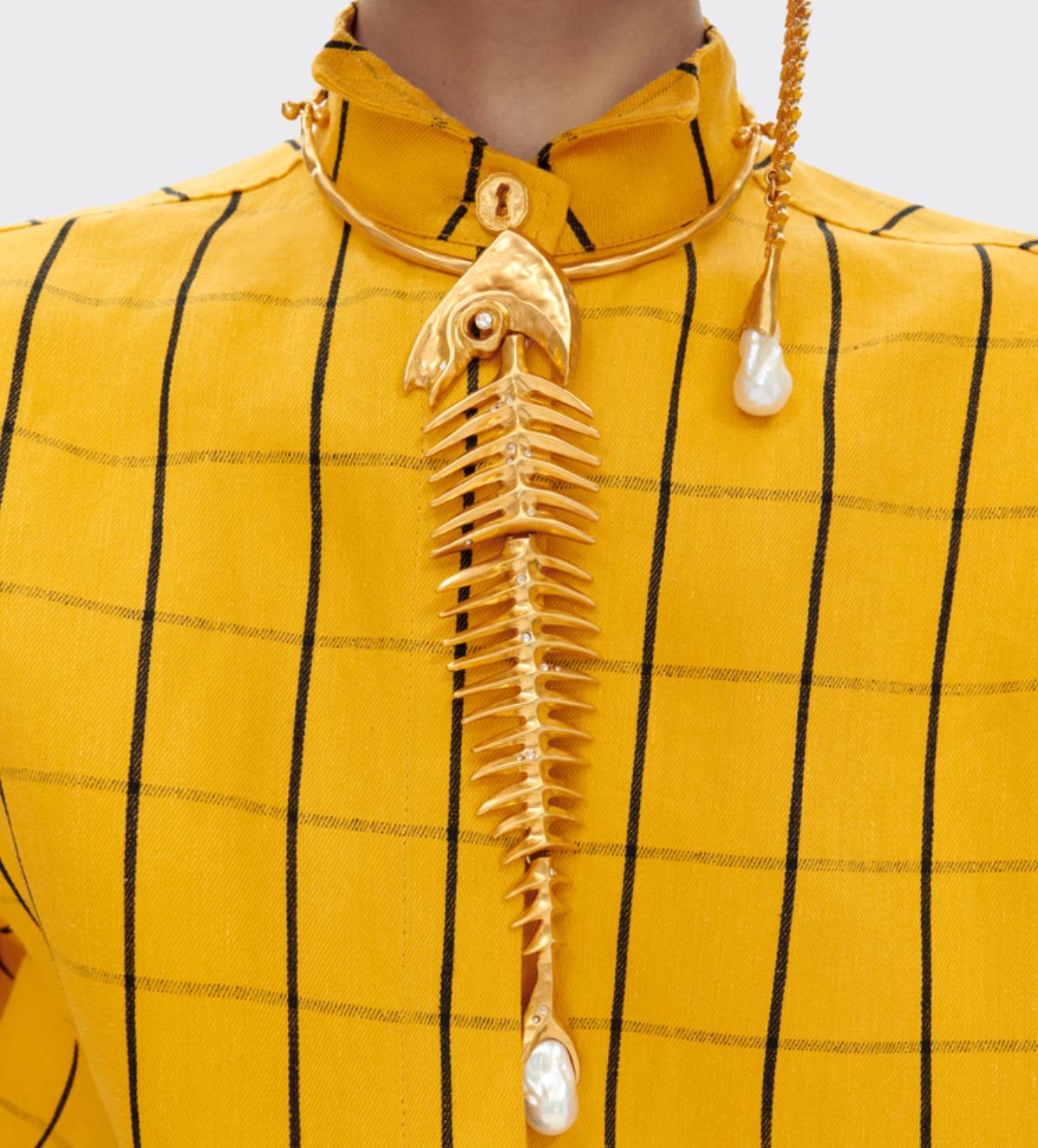 New Designed Women Fishbone Choker Oversized Fish Skeleton Chain Necklace Designer Luxury Jewelry Designer Jewelry Schiaparelli-n03-16