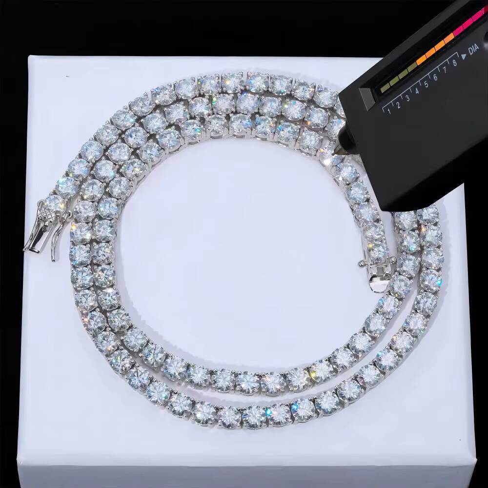 Hip Hop Personalized Moissan Diamond Tennis Chain Mens Moissanite Chain Silver Necklace 925 Sterling