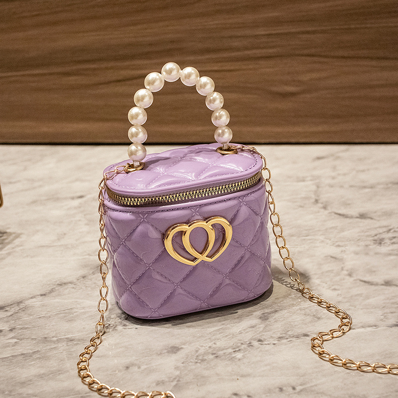 fashionable mini bag new arrival diamond patterned bucket bag double heart decoration single shoulder crossbody bag free shipping