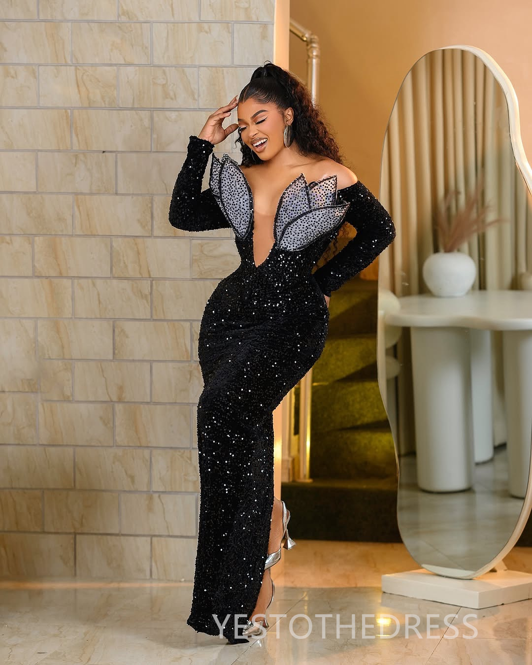 2025 Plus Size Black Aso Ebi Prom Dress Mermaid Prom Dresess Evening Formal Gowns Off Shoulder Bead Sequin Lace Birthday Second Reception Gown For Bla