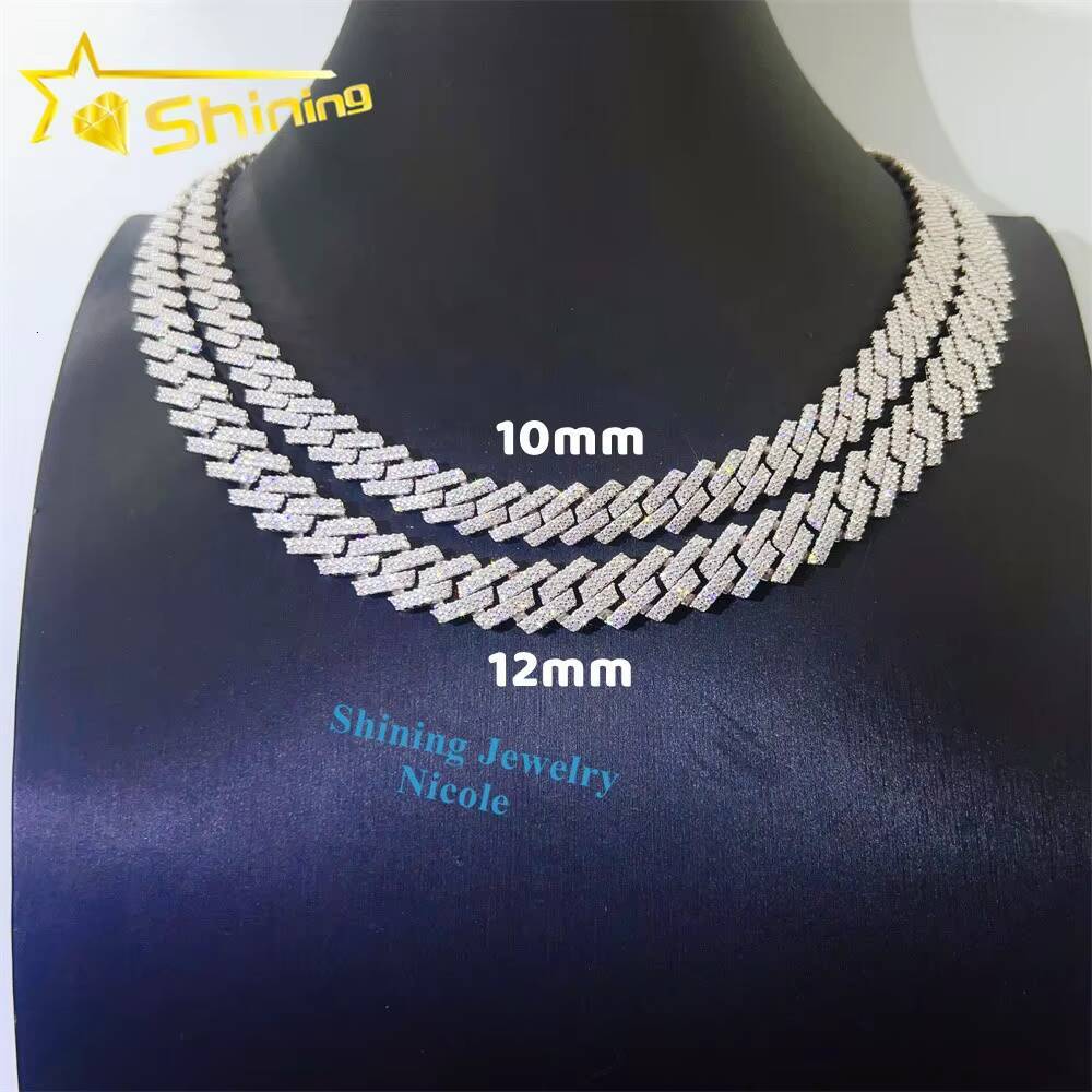 Hot Sale Wholesale Price 925 Sterling Silver 10mm 12mm GRA Certificate Iced Out Moissanite Cuban Link Chain