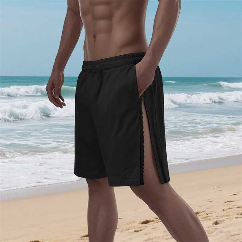 Men s Stylish Drawstring Elastic Waist Shorts with Side Zipper Detail and Loose Fit for Summer Casual Wear W250718