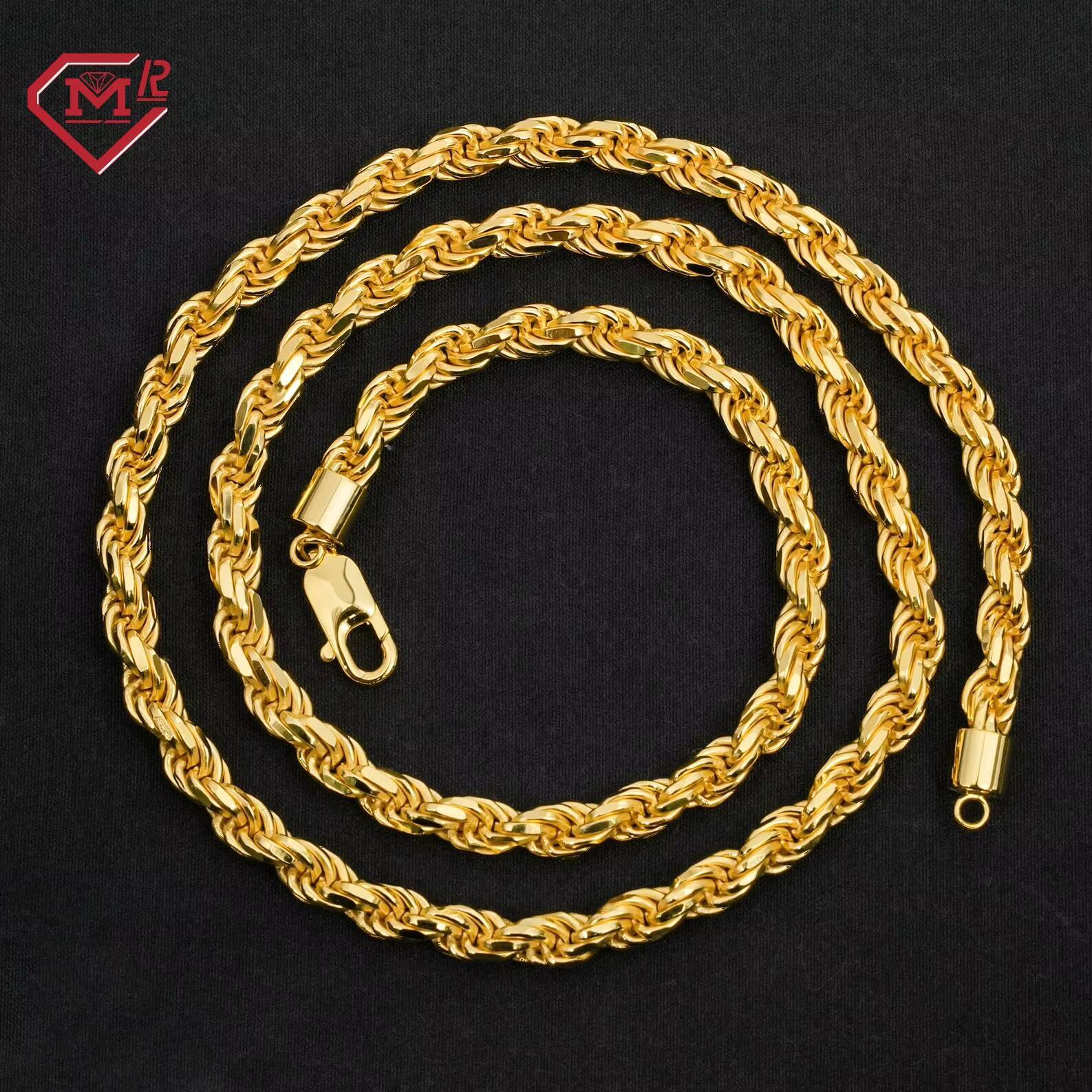4mm 5mm 6mm 7mm Rope Chain Necklace 925 Sterling Silver Custom Gold Plated Hip Hop Rope Chain