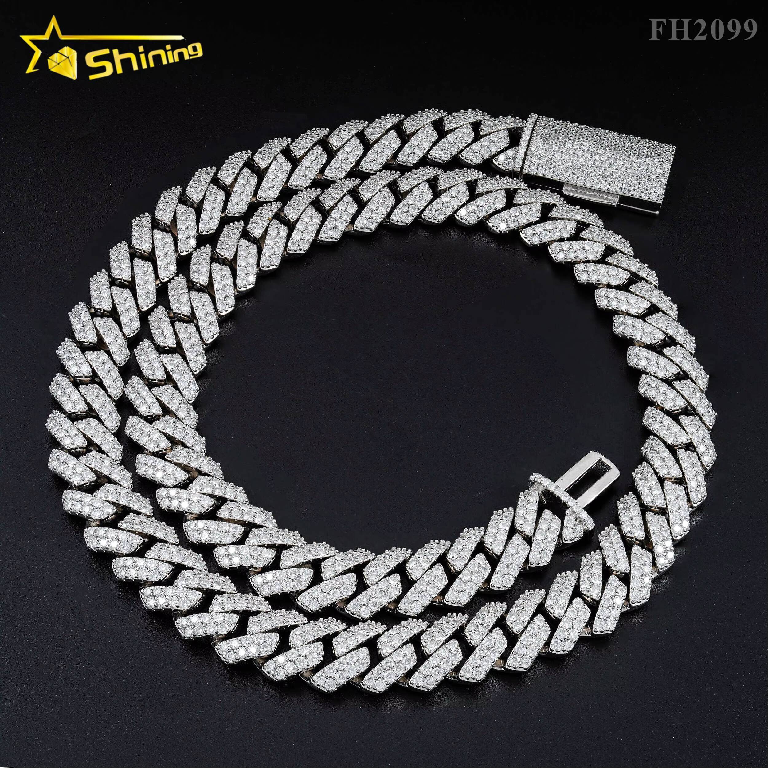 Iced Out Necklace 925 Sterling Silver 15MM Wide GRA Certificate Moissanite Hip Hop Jewelry Miami Cuban Link Chain