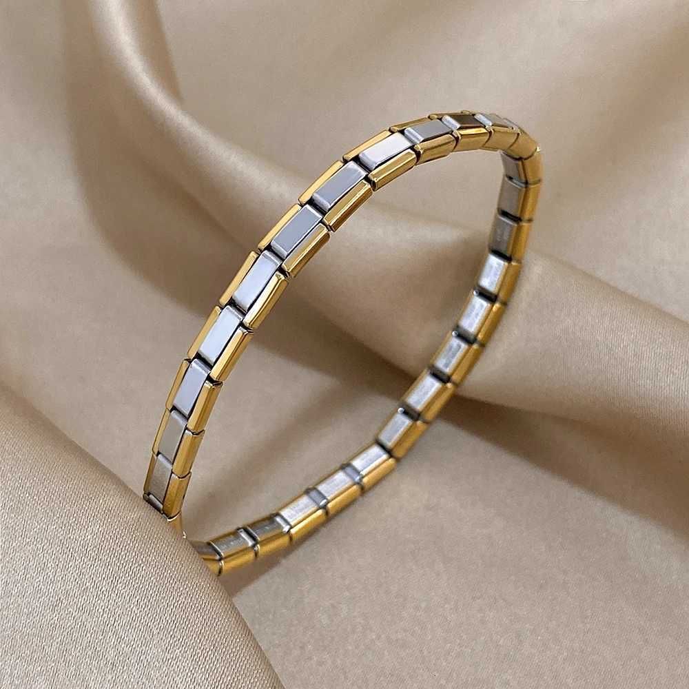 5/10mm Two Tone Titanium Steel Bracelet Men Simple Elastic Metal Stainless Steel Watch Strap Detachable Bangle X250718