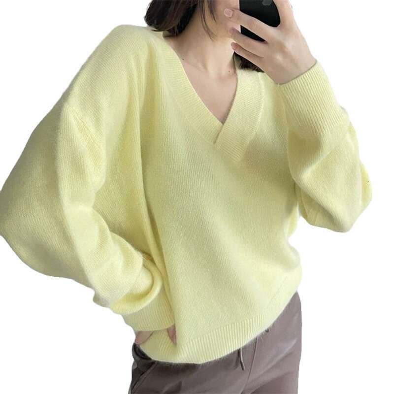 Autumn Winter Super Soft V-Neck Imitation Mink Women, Lazy Style, Elegant Loose Knitted Sweater For Women B5