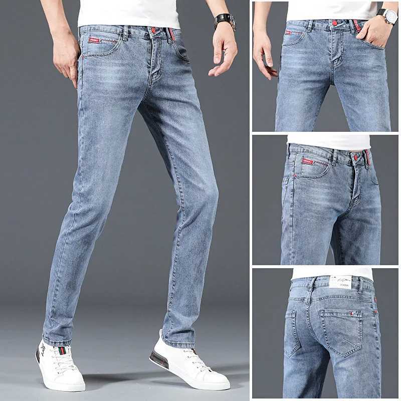 2024 Korean Slim Fit Stretch Jeans Fashion Brand Skinny Jeans Men Casual Classic Cotton Youth Pencil Denim Trousers Light Blue X250718