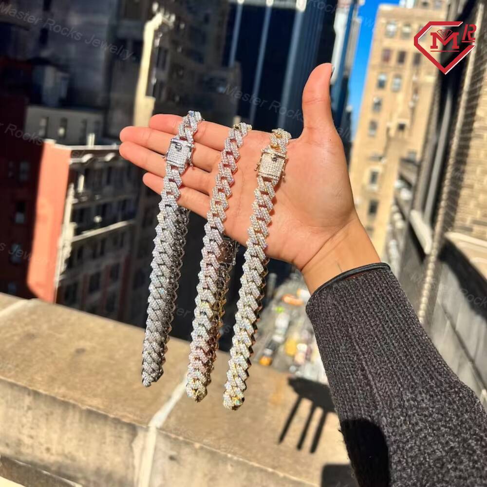 10MM 12MM Cuban Link Chain Hiphop 925 Silver Iced Out Cuban Necklace Vvs Moissanite Cuban Chain