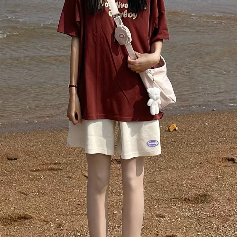 Gray Sports for Women Summer New High Waist Slimming Loose Straight BF Hong Kong Style Mid-Length Five-Point Shorts