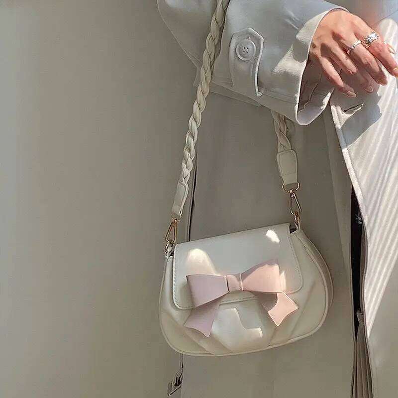 Designer's new women's bag bow small square bag pleated cloud bag soft and soft shoulder crossbody small bag 2025