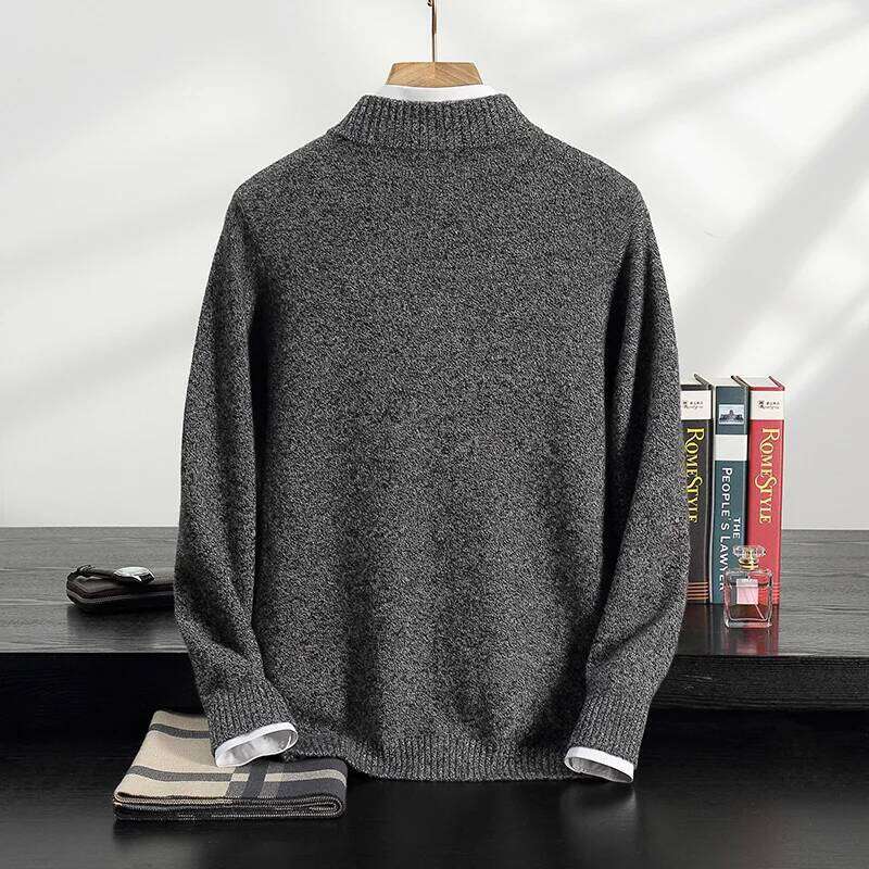 High-End Men 100% Sweater Mock-Neck Long Sleeve Zipper Cardigan Winter Thick Coat Smart Casual Cashmere Knitwear Tops