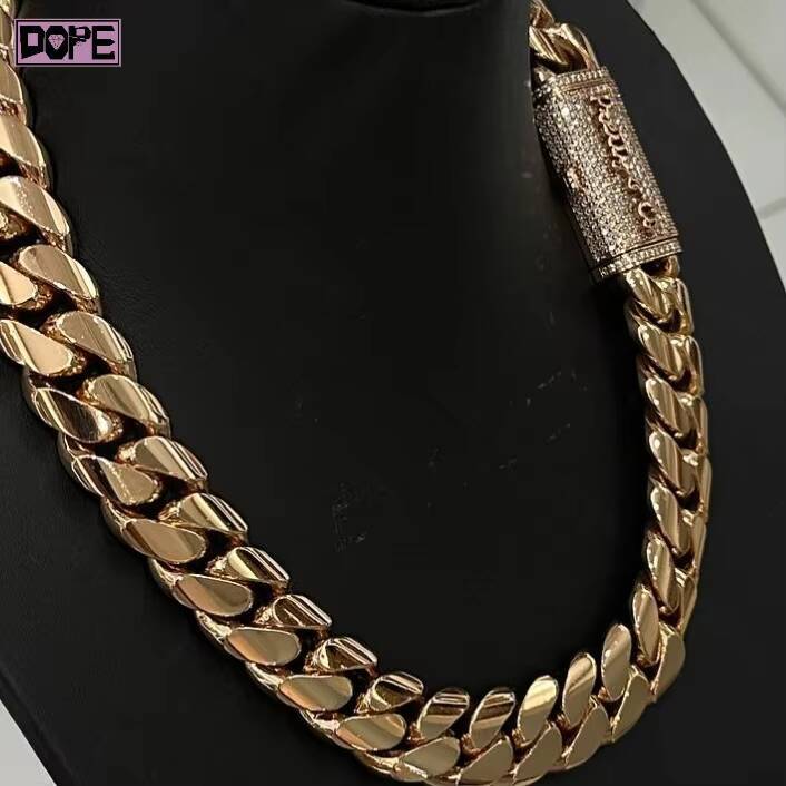 Hiphop 20mm Cuban Chain 925 Silver Gold Monaco Chain Custom VVS Moissanite Clasp Plain Cuban Link Chain