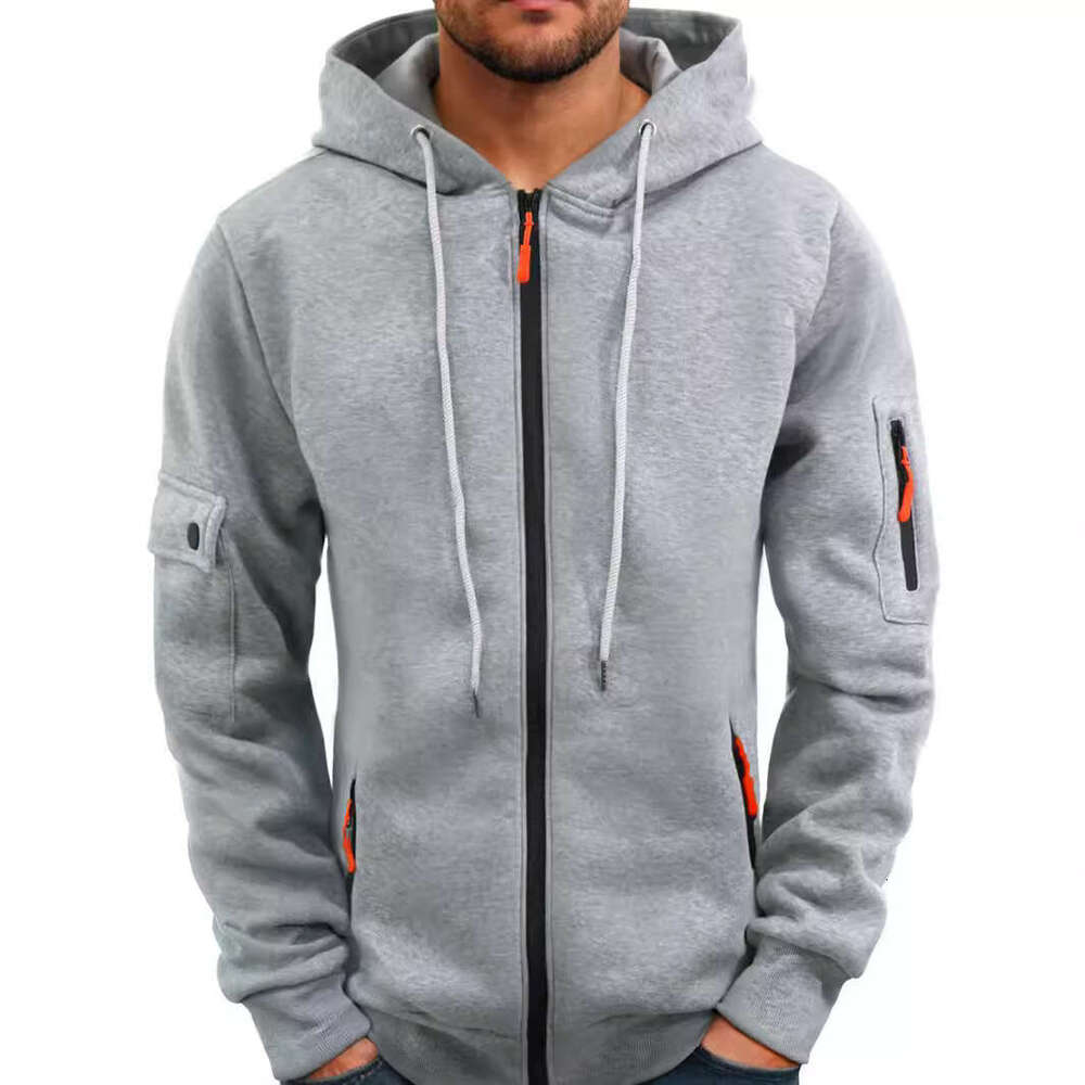 Sweatshirt Hoodie Zipper Arm Pocket Cardigan Men's Sports Casual Jacket B5
