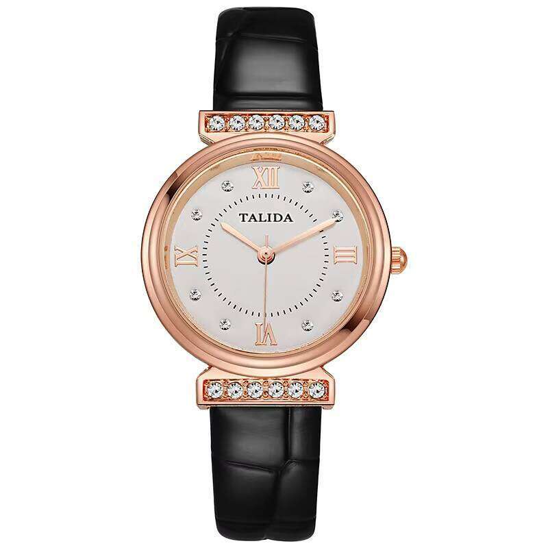 Elegant Crystal Accent Watch - 30mm PU Leather Strap Quartz Watch for Women | Fashion Dress Watch with Rhinestone Bezel (7 Colors)