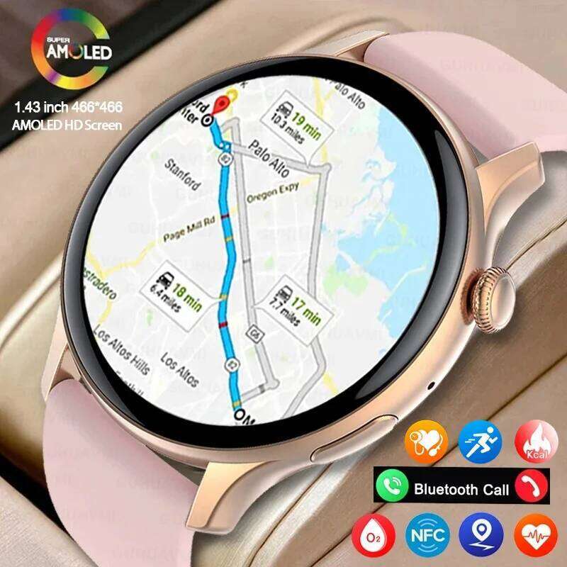 2024 New GPS Smart Watch Women True AMOLED 466*466 HD Screen Health Tracker Sports NFC Voice Bluetooth Call Smartwatches Ladies free shipping