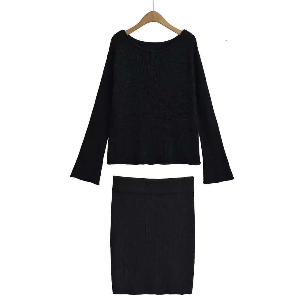 Lazy Style Loose Casual Asymmetrical Knit Top High Waist Bodycon Half Skirt Elegant Slimming Two-Piece Set B5