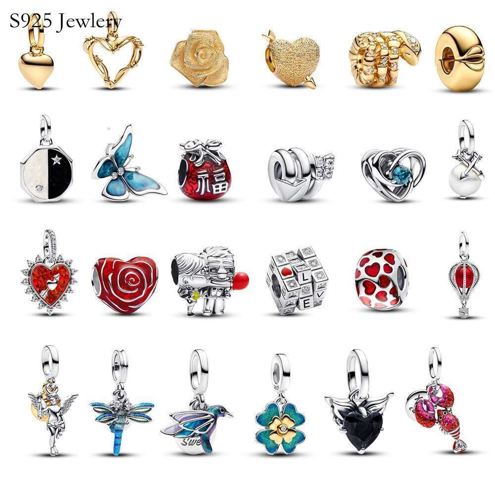 S925 2025 Hot Sale Beautiful 925 Silver Lucky Bag Fiery Love Heart Dangle Charm Fit Original Bracelet DIY Party Gift Jewelry Making