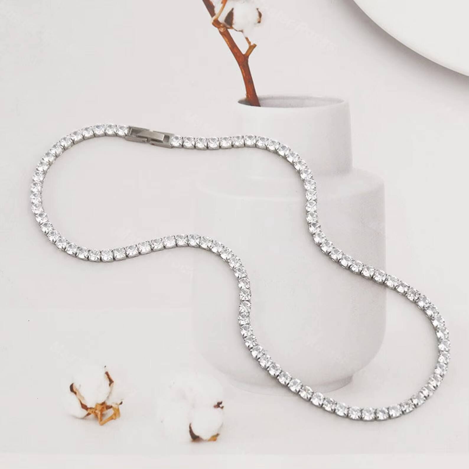 Hip Hop Mosinite Tennis Chains Necklace 4mm Vvs Iced Out Diamonds 925 Silver Moissanite Tennis Chain