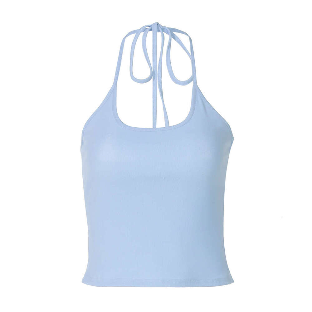 Ins Style Women's Fashion Summer New Sexy Low-Cut U-Neck Solid Color Halter Tie Small Tank Top B5