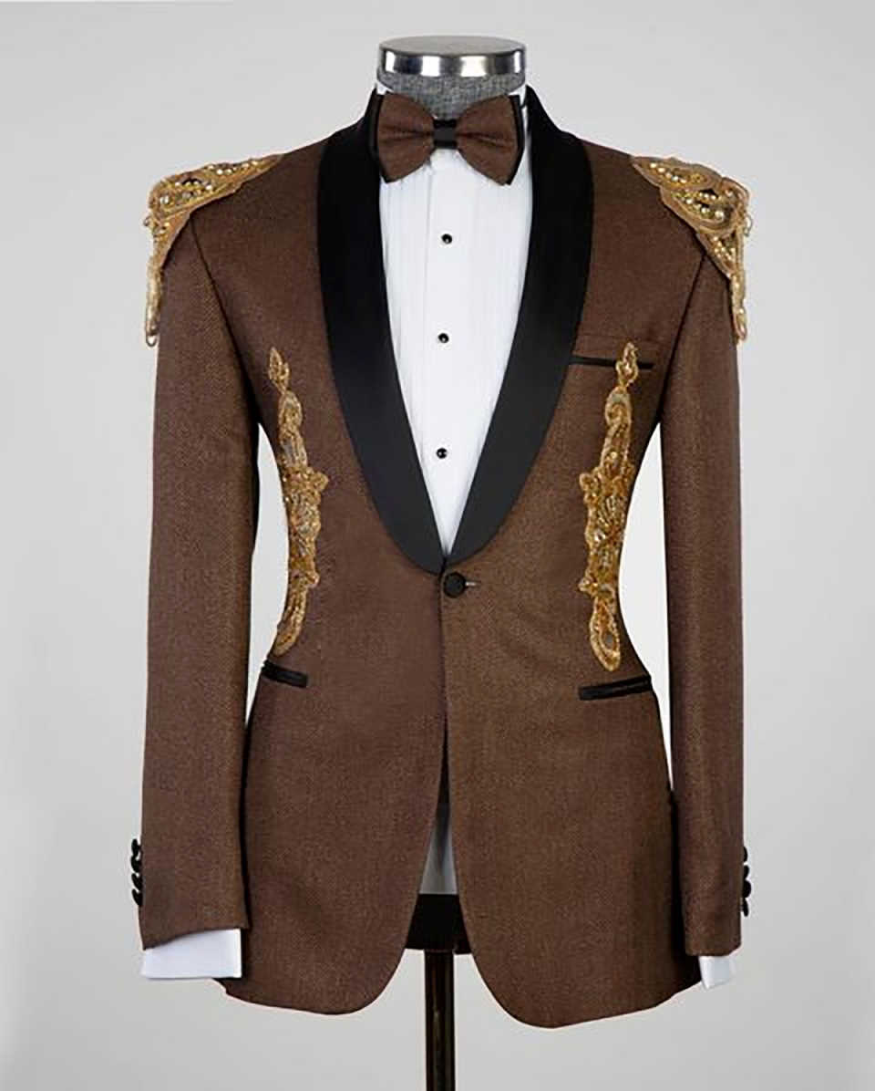 Customized 1 Pieces Men Blazers Shawl Lapel Appliques Crystal Beading Groom Wedding Party Tuxedos Male Formal Homme