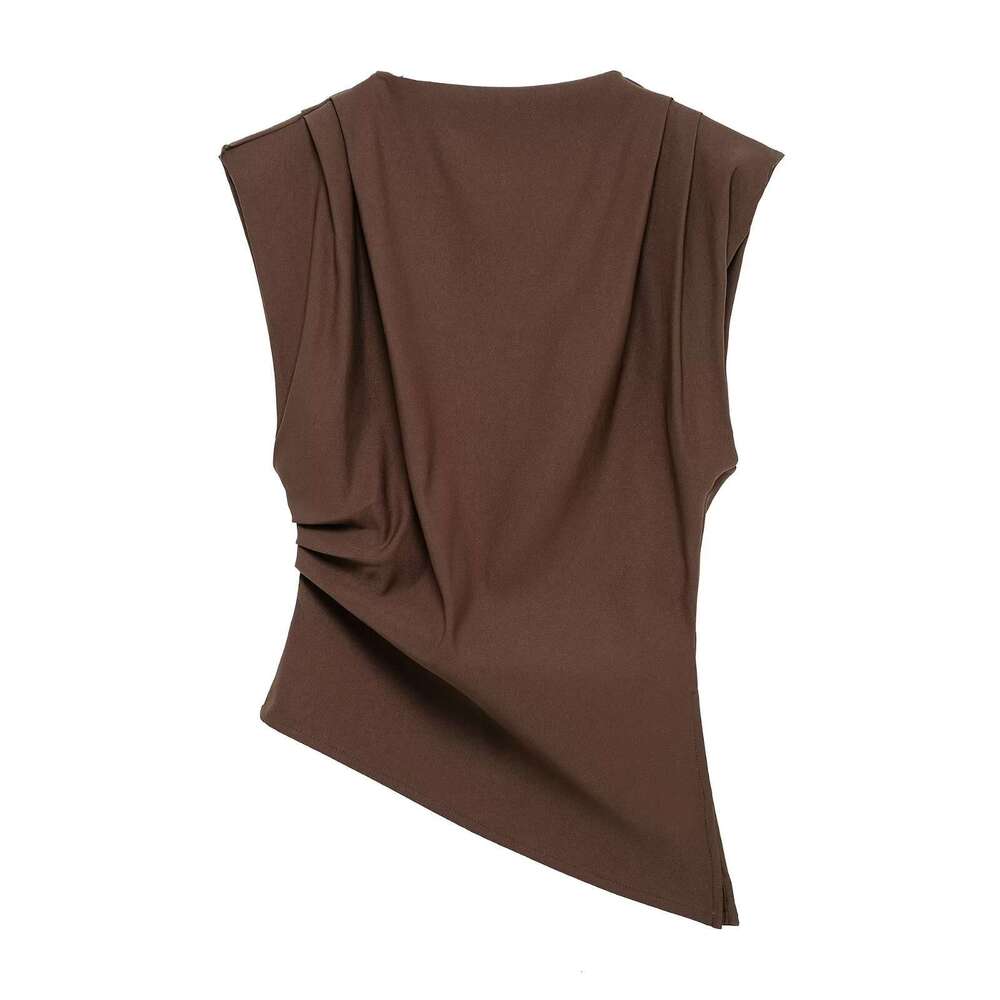 TRAFZA Women's Clothing Spring And Autumn New Design Sense Ruched Decorative Padded Shoulder Blouse B5