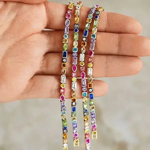 Summer Fashion Rainbow Colorful CZ Tennis Chain Bracelet For Women Girl Iced Out Bling Geometric Cubic Zirconia Jewelry 2025 250717