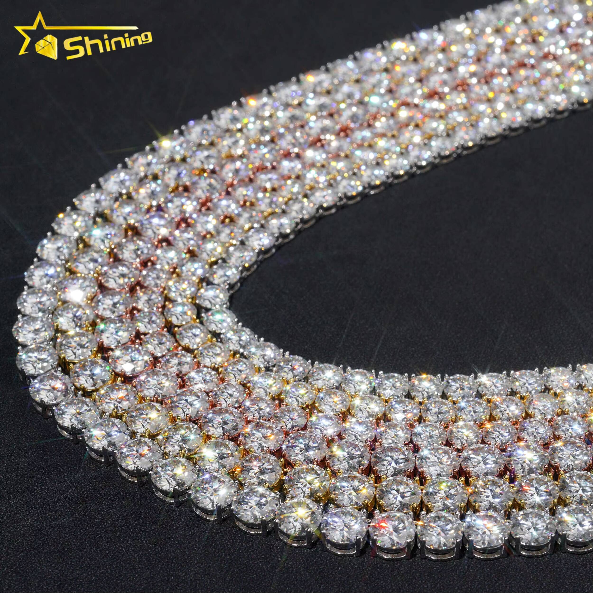 New Stock 8mm 10mm Big Hip Hop Necklace Luxury Bling 925 Silver Gold Plated Claw Set Lab Diamond Moissanite Tennis Chain