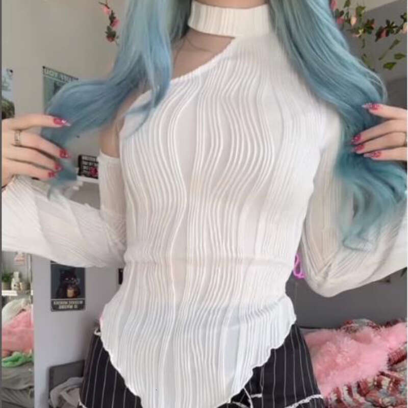 Spring New Women's Fashion Striped Sexy Street Style Long Sleeve Asymmetrical Neck Halter T-Shirt B5