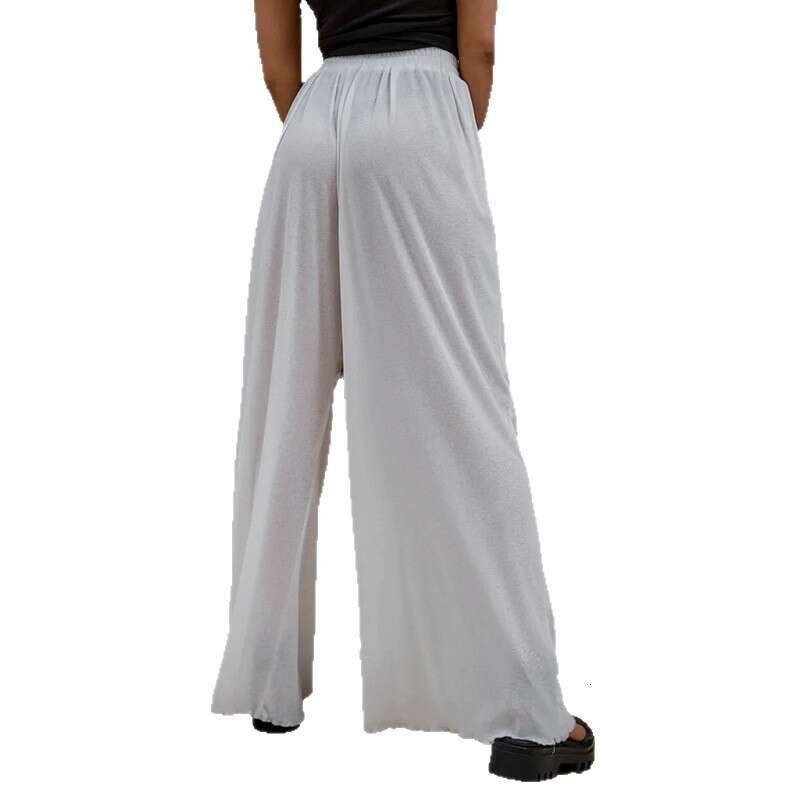 Summer New Women's Casual Straight Wide-Leg Long Pants Slightly Sheer Ruffled Elastic Waist B5
