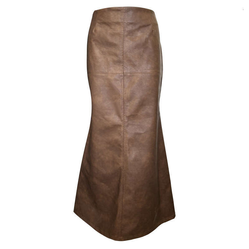 Autumn New Women's PU Slim Fit Slit Versatile Leather Skirt For Women B5