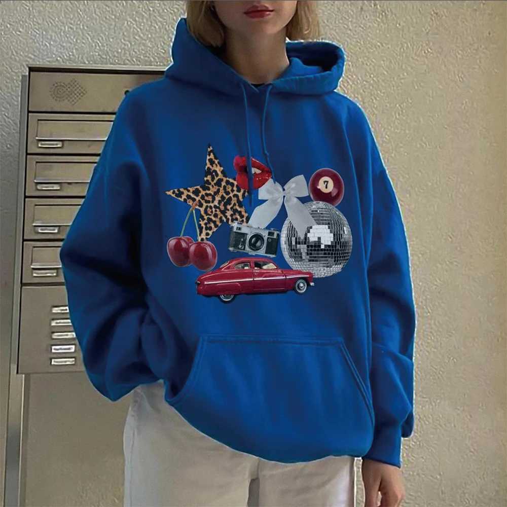 New York Aesthetic Hoodie Leopard Print Star Graphic Sweatshirt Cherry Girl Pullover Streetwear Y2k Women Long Sleeve Hoodies XJ250717