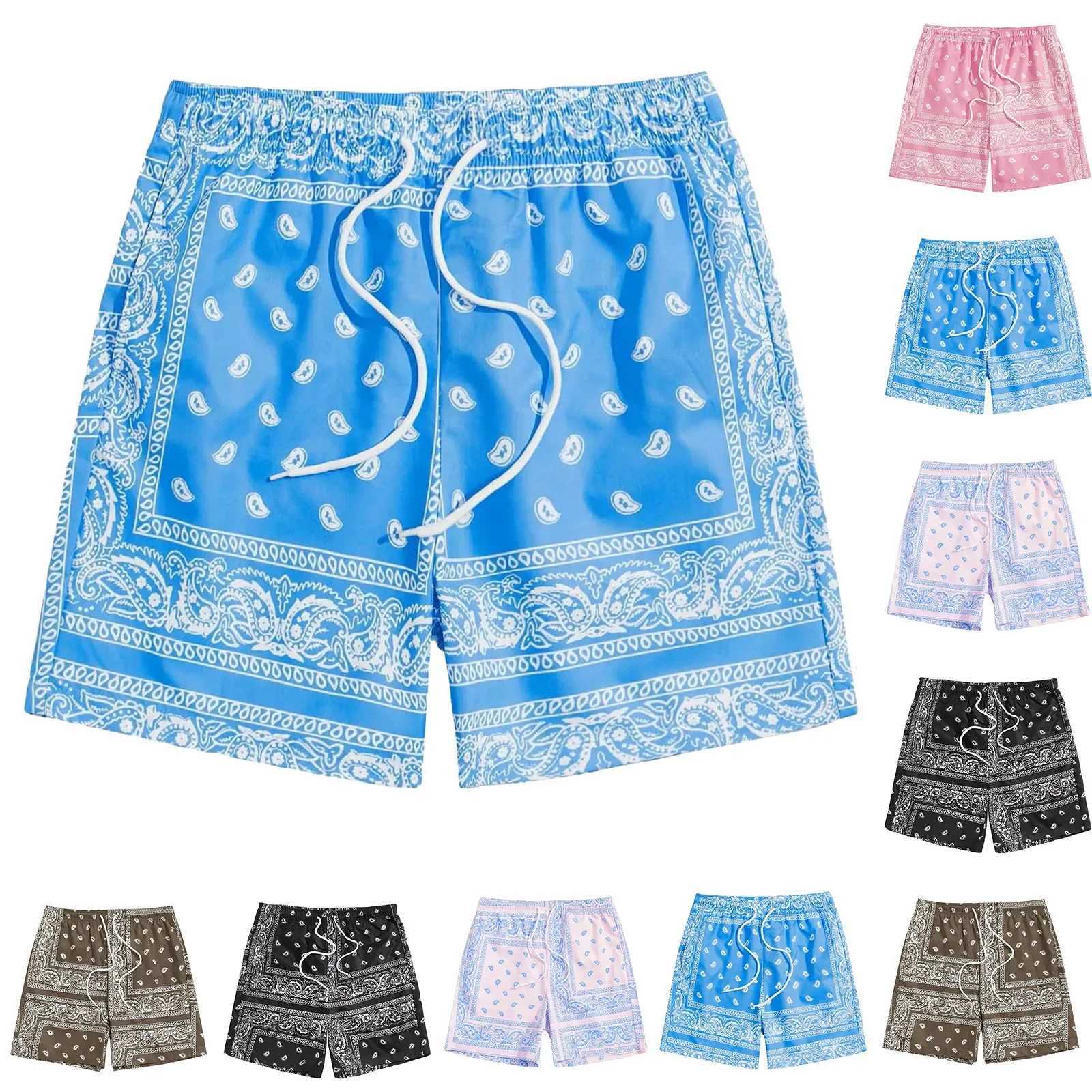 Summer Shorts For Men Plus Size Mens Boho Drawstring Waist Paisley Print Beach Shorts For Men W250718