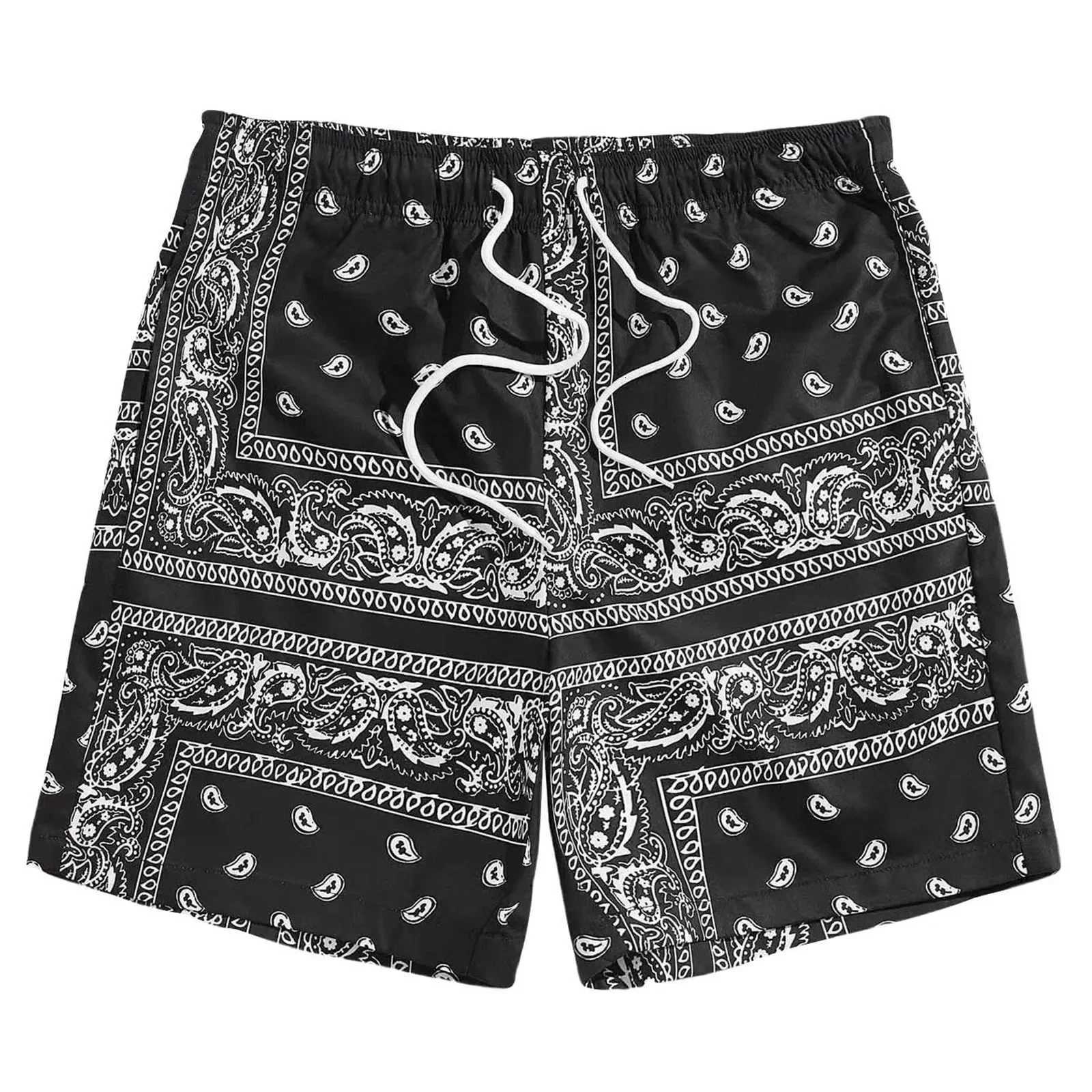 Summer Shorts For Men Plus Size Mens Boho Drawstring Waist Paisley Print Beach Shorts For Men W250718